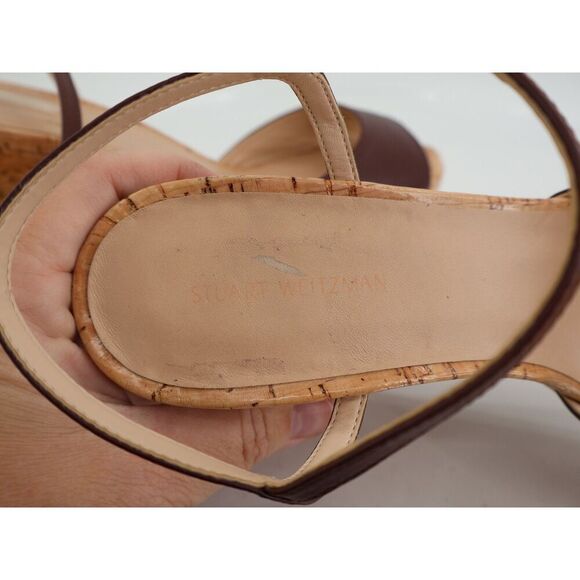 Stuart Weitzman Palmina Womens 9B Leather Platform Wedge Heel Sandals Brown - Picture 11 of 12